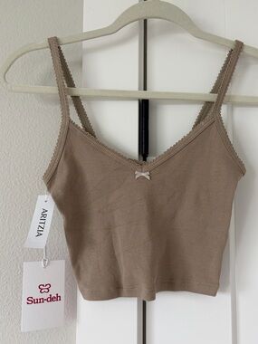 Aritzia Taupe Ribbed Cropped Tank Top BNWT
